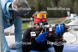 19.05.2023, Lenzerheide, Switzerland (SUI): Remo Krug (GER) coach Team Switzerland, Arnaud Du Pasquier (SUI), (l-r) - Biathlon summer training, Lenzerheide (SUI). www.nordicfocus.com. © Manzoni/NordicFocus. Every downloaded picture is fee-liable.