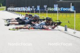 04.06.2023, Ruhpolding, Germany (GER): Sebastian Stalder (SUI), Gion Stalder (SUI), Niklas Hartweg (SUI), Dajan Danuser (SUI), (l-r) - Biathlon summer training, Ruhpolding (GER). www.nordicfocus.com. © Reiter/NordicFocus. Every downloaded picture is fee-liable.