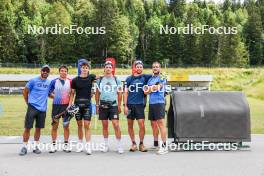 04.07.2023, Premanon, France (FRA): Simon Fourcade (FRA), Oscar Lombardot (FRA), Eric Perrot (FRA), Fabien Claude (FRA), Emilien Claude (FRA), Antonin Guigonnat (FRA), (l-r) - Biathlon summer training, La Premanon (FRA). www.nordicfocus.com. © Manzoni/NordicFocus. Every downloaded picture is fee-liable.