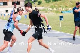 04.07.2023, Premanon, France (FRA): Fabien Claude (FRA), Eric Perrot (FRA), (l-r) - Biathlon summer training, La Premanon (FRA). www.nordicfocus.com. © Manzoni/NordicFocus. Every downloaded picture is fee-liable.