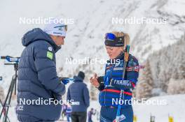 03.11.2023, Bessans, France (FRA): Cyril Burdet (FRA), Coach Team France, Sophie Chauveau (FRA), (l-r) - Biathlon training, Bessans (FRA). www.nordicfocus.com. © Authamayou/NordicFocus. Every downloaded picture is fee-liable.