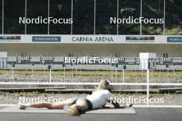 12.06.2023, Forni Avoltri, Italy (ITA): Hannah Auchentaller (ITA) shoots on the targets at Forni Avoltri - Biathlon summer training, Forni Avoltri (ITA). www.nordicfocus.com. © Del Fabbro/NordicFocus. Every downloaded picture is fee-liable.