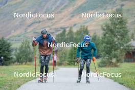 23.09.2023, Bessans, France (FRA): Emilien Claude (FRA), Oscar Lombardot (FRA), (l-r) - Biathlon training, Bessans (FRA). www.nordicfocus.com. © Authamayou/NordicFocus. Every downloaded picture is fee-liable.