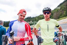 04.07.2023, Premanon, France (FRA): Emilien Jacquelin (FRA), Quentin Fillon Maillet (FRA), (l-r) - Biathlon summer training, La Premanon (FRA). www.nordicfocus.com. © Manzoni/NordicFocus. Every downloaded picture is fee-liable.