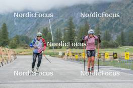 23.09.2023, Bessans, France (FRA): Justine Braisaz-Bouchet (FRA), Caroline Colombo (FRA), (l-r) - Biathlon training, Bessans (FRA). www.nordicfocus.com. © Authamayou/NordicFocus. Every downloaded picture is fee-liable.