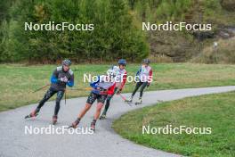 23.09.2023, Bessans, France (FRA): Emilien Claude (FRA), Caroline Colombo (FRA), Quentin Fillon-Maillet (FRA), Lou Jeanmonnot (FRA), (l-r) - Biathlon training, Bessans (FRA). www.nordicfocus.com. © Authamayou/NordicFocus. Every downloaded picture is fee-liable.