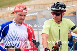 04.07.2023, Premanon, France (FRA): Emilien Jacquelin (FRA), Quentin Fillon Maillet (FRA), (l-r) - Biathlon summer training, La Premanon (FRA). www.nordicfocus.com. © Manzoni/NordicFocus. Every downloaded picture is fee-liable.