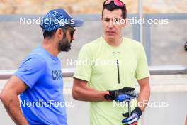 04.07.2023, Premanon, France (FRA): Simon Fourcade (FRA), Quentin Fillon Maillet (FRA), (l-r) - Biathlon summer training, La Premanon (FRA). www.nordicfocus.com. © Manzoni/NordicFocus. Every downloaded picture is fee-liable.