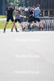 04.06.2023, Ruhpolding, Germany (GER): Jeremy Finello (SUI), Gion Stalder (SUI), Niklas Hartweg (SUI), Sebastian Stalder (SUI), (l-r) - Biathlon summer training, Ruhpolding (GER). www.nordicfocus.com. © Reiter/NordicFocus. Every downloaded picture is fee-liable.