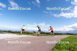 11.06.2023, Lavaze, Italy (ITA): Martin Ponsiluoma (SWE), Sebastian Samuelsson (SWE), Jesper Nelin (SWE), (l-r)  - Biathlon summer training, Lavaze (ITA). www.nordicfocus.com. © Barbieri/NordicFocus. Every downloaded picture is fee-liable.