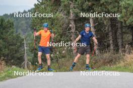 12.09.2023, Font-Romeu, France (FRA): Sebastian Samuelsson (SWE), Jesper Nelin (SWE), (l-r) - Biathlon training, Font-Romeu (FRA). www.nordicfocus.com. © Authamayou/NordicFocus. Every downloaded picture is fee-liable.