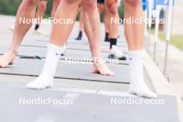 04.07.2023, Premanon, France (FRA): Eric Perrot (FRA), Emilien Jacquelin (FRA), Fabien Claude (FRA), Emilien Claude (FRA), Oscar Lombardot (FRA), Antonin Guigonnat (FRA), Quentin Fillon Maillet (FRA), (l-r) - Biathlon summer training, La Premanon (FRA). www.nordicfocus.com. © Manzoni/NordicFocus. Every downloaded picture is fee-liable.
