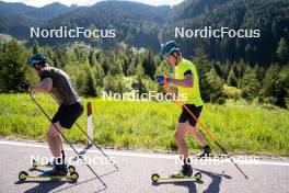 11.06.2023, Lavaze, Italy (ITA): Sebastian Samuelsson (SWE), Martin Ponsiluoma (SWE), (l-r)  - Biathlon summer training, Lavaze (ITA). www.nordicfocus.com. © Barbieri/NordicFocus. Every downloaded picture is fee-liable.