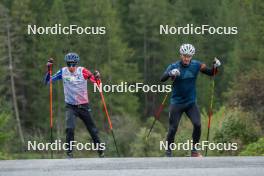 23.09.2023, Bessans, France (FRA): Quentin Fillon-Maillet (FRA), Fabien Claude (FRA) - Biathlon training, Bessans (FRA). www.nordicfocus.com. © Authamayou/NordicFocus. Every downloaded picture is fee-liable.