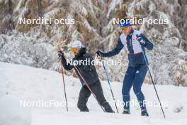 03.11.2023, Bessans, France (FRA): Simon Fourcade (FRA), Coach Team France, Antonin Guigonnat (FRA), (l-r) - Biathlon training, Bessans (FRA). www.nordicfocus.com. © Authamayou/NordicFocus. Every downloaded picture is fee-liable.