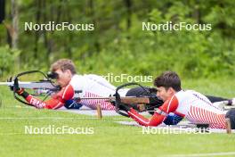 31.05.2023, Col Bayard, France (FRA): Fabien Claude (FRA), Eric Perrot (FRA), (l-r)  - Biathlon summer training, Col Bayard (FRA). www.nordicfocus.com. © Thibaut/NordicFocus. Every downloaded picture is fee-liable.