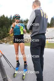 20.10.2023, Ramsau am Dachstein, Austria (AUT): Lisa Vittozzi (ITA), Jonne Kahkonen (FIN), coach Team Italy, (l-r) - Biathlon summer training, Ramsau am Dachstein (AUT). www.nordicfocus.com. © Manzoni/NordicFocus. Every downloaded picture is fee-liable.