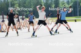 04.06.2023, Ruhpolding, Germany (GER): Niklas Hartweg (SUI), Dajan Danuser (SUI), Sebastian Stalder (SUI), Gion Stalder (SUI), (l-r) - Biathlon summer training, Ruhpolding (GER). www.nordicfocus.com. © Reiter/NordicFocus. Every downloaded picture is fee-liable.