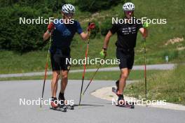 04.07.2023, Premanon, France (FRA): Fabien Claude (FRA), Emilien Jacquelin (FRA), (l-r) - Biathlon summer training, Premanon (FRA). www.nordicfocus.com. © Manzoni/NordicFocus. Every downloaded picture is fee-liable.