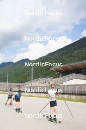 04.06.2023, Ruhpolding, Germany (GER): Dajan Danuser (SUI), Gion Stalder (SUI), Sebastian Stalder (SUI), (l-r) - Biathlon summer training, Ruhpolding (GER). www.nordicfocus.com. © Reiter/NordicFocus. Every downloaded picture is fee-liable.