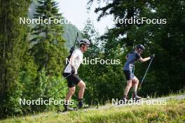 03.06.2023, Ruhpolding, Germany (GER): Niklas Hartweg (SUI), Daniel Hackhofer (ITA), coach Team Switzerland, (l-r) - Biathlon summer training, Ruhpolding (GER). www.nordicfocus.com. © Reiter/NordicFocus. Every downloaded picture is fee-liable.