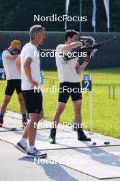 03.06.2023, Ruhpolding, Germany (GER): Remo Krug (GER) coach Team Switzerland, Niklas Hartweg (SUI), (l-r) - Biathlon summer training, Ruhpolding (GER). www.nordicfocus.com. © Reiter/NordicFocus. Every downloaded picture is fee-liable.