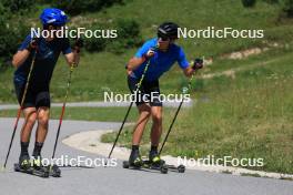 04.07.2023, Premanon, France (FRA): Oscar Lombardot (FRA), Quentin Fillon Maillet (FRA), (l-r) - Biathlon summer training, Premanon (FRA). www.nordicfocus.com. © Manzoni/NordicFocus. Every downloaded picture is fee-liable.