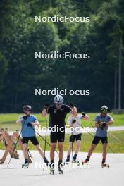 04.06.2023, Ruhpolding, Germany (GER): Gion Stalder (SUI), Niklas Hartweg (SUI), Sebastian Stalder (SUI), Dajan Danuser (SUI), (l-r) - Biathlon summer training, Ruhpolding (GER). www.nordicfocus.com. © Reiter/NordicFocus. Every downloaded picture is fee-liable.