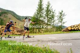 29.08.2023, Obertilliach, Austria (AUT): Johannes Dale (NOR), Sturla Holm Laegreid (NOR), (l-r)  - Biathlon summer training, Obertilliach (AUT). www.nordicfocus.com. © Barbieri/NordicFocus. Every downloaded picture is fee-liable.