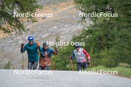 23.09.2023, Bessans, France (FRA): Oscar Lombardot (FRA), Emilien Claude (FRA), Quentin Fillon-Maillet (FRA), (l-r) - Biathlon training, Bessans (FRA). www.nordicfocus.com. © Authamayou/NordicFocus. Every downloaded picture is fee-liable.