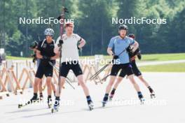 04.06.2023, Ruhpolding, Germany (GER): Niklas Hartweg (SUI), Sebastian Stalder (SUI), Gion Stalder (SUI), (l-r) - Biathlon summer training, Ruhpolding (GER). www.nordicfocus.com. © Reiter/NordicFocus. Every downloaded picture is fee-liable.