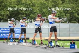 13.08.2023, Wiesbaden, Germany (GER): Niklas Hartweg (SUI), Sturla Holm Laegreid (NOR), Benedikt Doll (GER), Tarjei Boe (NOR), (l-r) - City Biathlon - Wiesbaden (GER). www.nordicfocus.com. © Manzoni/NordicFocus. Every downloaded picture is fee-liable.