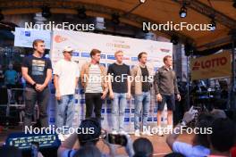 12.08.2023, Wiesbaden, Germany (GER): Florent Claude (BEL), Niklas Hartweg (SUI), Fabien Claude (FRA), Roman Rees (GER), Tarjei Boe (NOR), Benedikt Doll (GER) - City Biathlon - Wiesbaden (GER). www.nordicfocus.com. © Manzoni/NordicFocus. Every downloaded picture is fee-liable.