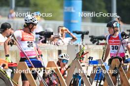 09.09.2023, Ruhpolding, Germany (GER): Nicolas Beese (GER), Arved Kuehnisch (GER), David Bauer (GER), (l-r) - German Championships biathlon, sprint men, Ruhpolding (GER). www.nordicfocus.com. © Reichert/NordicFocus. Every downloaded picture is fee-liable.