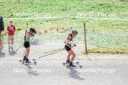 17.09.2023, La Feclaz, France (FRA): Ludivine Roche (FRA), Elsa Bouillet (FRA), (l-r) - Biathlon Samse Summer Tour, individual, La Feclaz (FRA). www.nordicfocus.com. © Manzoni/NordicFocus. Every downloaded picture is fee-liable.