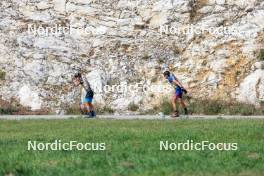 17.09.2023, La Feclaz, France (FRA): Mauro Fink (BEL), Julien Guillot (FRA), (l-r) - Biathlon Samse Summer Tour, pursuit, La Feclaz (FRA). www.nordicfocus.com. © Manzoni/NordicFocus. Every downloaded picture is fee-liable.