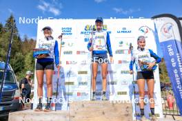 17.09.2023, La Feclaz, France (FRA): Emma Oustry (FRA), Voldiya Galmace Paulin (FRA), Lola Bugeaud (FRA), (l-r) - Biathlon Samse Summer Tour, pursuit, La Feclaz (FRA). www.nordicfocus.com. © Manzoni/NordicFocus. Every downloaded picture is fee-liable.