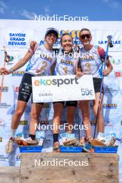 17.09.2023, La Feclaz, France (FRA): Fany Bertrand (FRA), Oceane Michelon (FRA), Lisa Siberchicot (FRA), (l-r) - Biathlon Samse Summer Tour, pursuit, La Feclaz (FRA). www.nordicfocus.com. © Manzoni/NordicFocus. Every downloaded picture is fee-liable.