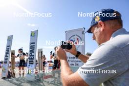 17.09.2023, La Feclaz, France (FRA): Lou Jeanmonnot (FRA), Justine Braisaz-Bouchet (FRA), (l-r) - Biathlon Samse Summer Tour, pursuit, La Feclaz (FRA). www.nordicfocus.com. © Manzoni/NordicFocus. Every downloaded picture is fee-liable.