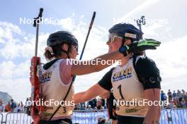 17.09.2023, La Feclaz, France (FRA): Gilonne Guigonnat (FRA), Lou Jeanmonnot (FRA), (l-r) - Biathlon Samse Summer Tour, pursuit, La Feclaz (FRA). www.nordicfocus.com. © Manzoni/NordicFocus. Every downloaded picture is fee-liable.