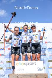 17.09.2023, La Feclaz, France (FRA): Oceane Michelon (FRA), Lou Jeanmonnot (FRA), Gilonne Guigonnat (FRA), (l-r) - Biathlon Samse Summer Tour, pursuit, La Feclaz (FRA). www.nordicfocus.com. © Manzoni/NordicFocus. Every downloaded picture is fee-liable.