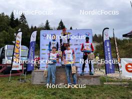 16.09.2023, La Feclaz, France (FRA): Marius Thiriat (FRA), Nans Madelenat (FRA), Frantzky Perrier (FRA), Tom Bouillet (FRA), Lois Larger (FRA), (l-r) - Biathlon Samse Summer Tour, sprint, La Feclaz (FRA). www.nordicfocus.com. © Manzoni/NordicFocus. Every downloaded picture is fee-liable.