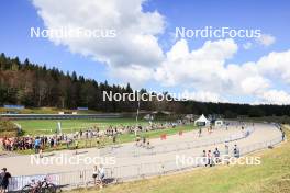 15.09.2023, La Feclaz, France (FRA): Event Feature: Overview over the stadium with the shooting range, the finish area and the transit - Biathlon Samse Summer Tour, training, La Feclaz (FRA). www.nordicfocus.com. © Manzoni/NordicFocus. Every downloaded picture is fee-liable.