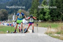 16.09.2023, La Feclaz, France (FRA): Walter Poirot (FRA), Charly Roy (FRA), (l-r) - Biathlon Samse Summer Tour, sprint, La Feclaz (FRA). www.nordicfocus.com. © Manzoni/NordicFocus. Every downloaded picture is fee-liable.