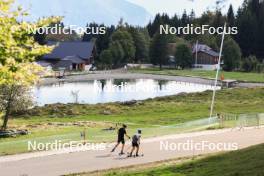 15.09.2023, La Feclaz, France (FRA): Fabien Claude (FRA), Oscar Lombardot (FRA), (l-r) - Biathlon Samse Summer Tour, training, La Feclaz (FRA). www.nordicfocus.com. © Manzoni/NordicFocus. Every downloaded picture is fee-liable.