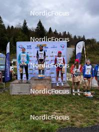 16.09.2023, La Feclaz, France (FRA): Marie Hericher (FRA), Matilda Dodos (FRA), Emie Faivre (FRA), (l-r) - Biathlon Samse Summer Tour, sprint, La Feclaz (FRA). www.nordicfocus.com. © Manzoni/NordicFocus. Every downloaded picture is fee-liable.