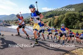 25.08.2023, Brezno-Osrblie, Slovakia (SVK): Florent Claude (BEL), Peppe Femling (SWE), Alexandr Mukhin (KAZ), Jonas Marecek (CZE), Thierry Langer (BEL), Vitezslav Hornig (CZE), (l-r) - IBU Summer Biathlon World Championships, super sprint men, Brezno-Osrblie (SVK). www.nordicfocus.com. © Manzoni/NordicFocus. Every downloaded picture is fee-liable.