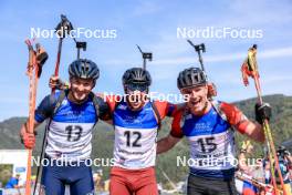 25.08.2023, Brezno-Osrblie, Slovakia (SVK): Artem Tyshchenko (UKR), Andrejs Rastorgujevs (LAT), Tomas Mikyska (CZE), (l-r) - IBU Summer Biathlon World Championships, super sprint men, Brezno-Osrblie (SVK). www.nordicfocus.com. © Manzoni/NordicFocus. Every downloaded picture is fee-liable.