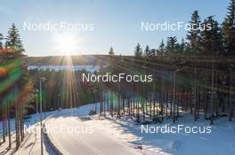 08.02.2023, Oberhof, Germany (GER): Drone footage with an overview over the biathlon venue of Oberhof with the IBU Schneise - IBU World Championships Biathlon, training, Oberhof (GER). www.nordicfocus.com. © Manzoni/NordicFocus. Every downloaded picture is fee-liable.