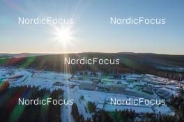 08.02.2023, Oberhof, Germany (GER): Drone footage with an overview over the biathlon venue of Oberhof - IBU World Championships Biathlon, training, Oberhof (GER). www.nordicfocus.com. © Manzoni/NordicFocus. Every downloaded picture is fee-liable.